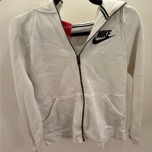 Nike White and Black Zip-Up Hoodie
